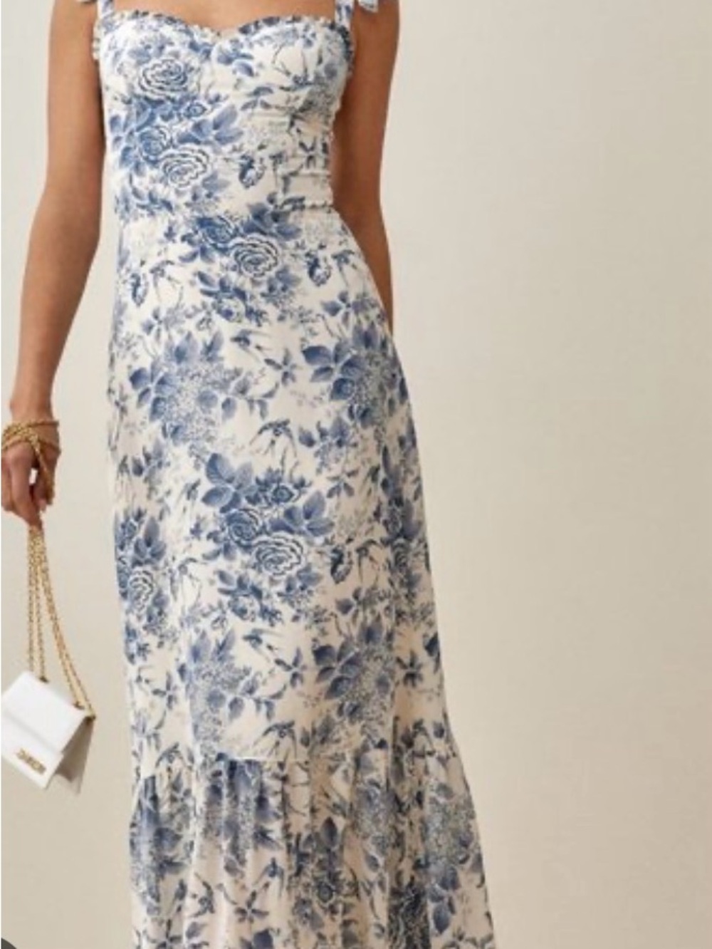 Sunday White Maxi Dress with Blue Floral Print